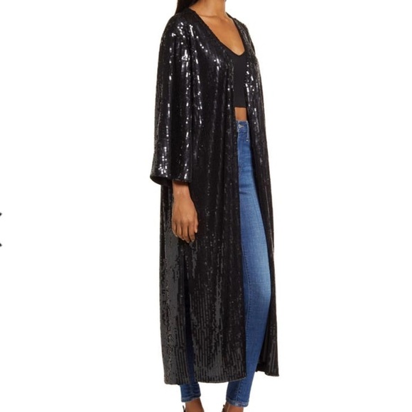 NWT GOOD AMERICAN BLACK SEQUINS ROBE CARDIGAN size‎ 00/0=XS/S